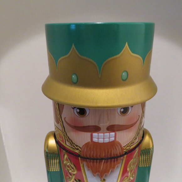 Christmas Green Nutcracker Tin Can Silver Crane Co Keepsake Gift Empty Container - Picture 2 of 14